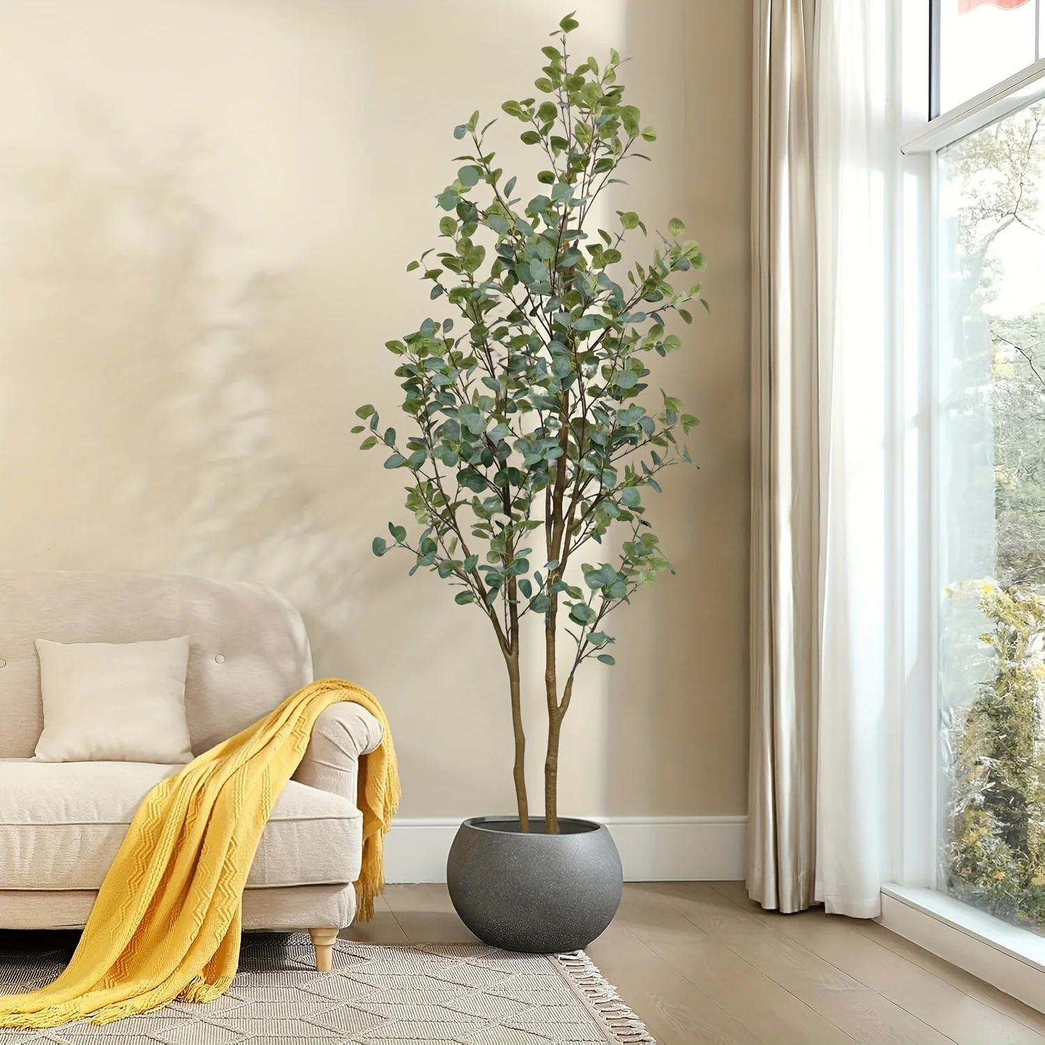 

8ft Tall Artificial Eucalyptus Tree Realistic Fake Eucalyptus Plant with Black Planter - Low-Maintenance Indoor Tree, Lifelike F