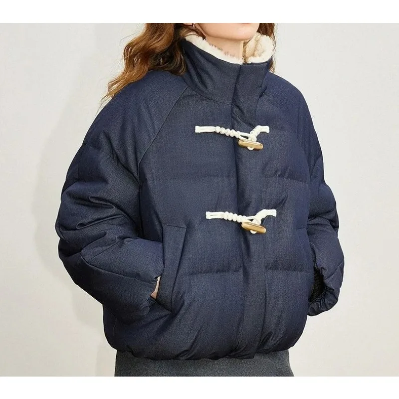 2025 Horn Design Cotton Jacket Winter New Denim Versatile Thickened Warm Cotton Coat
