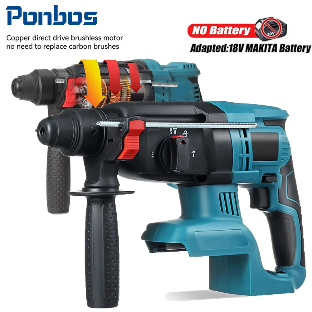 26MM Powerful Brushless Electric Impact Drill Variable Speed Multifunction Rotary Cordless Power Tool for Makita 18V Battery