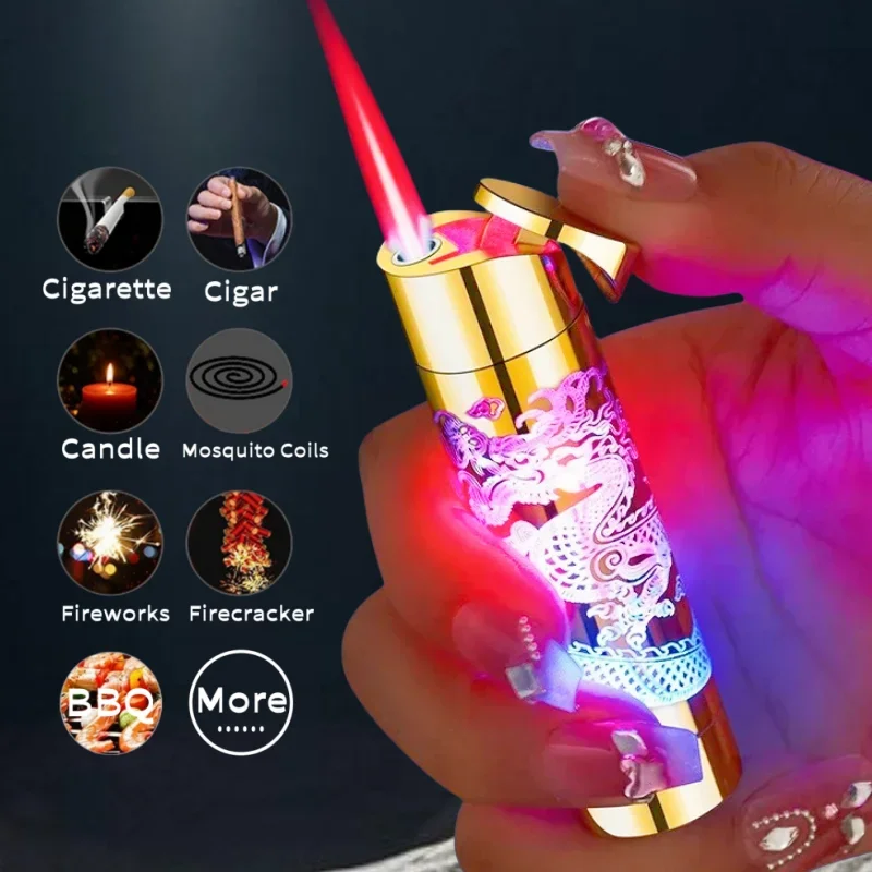 New Portable Light Dragon Inflatable Lighter Windproof Jet Pink Flame Butane Gas Lighter Cigarette Accessories Smoking Gift