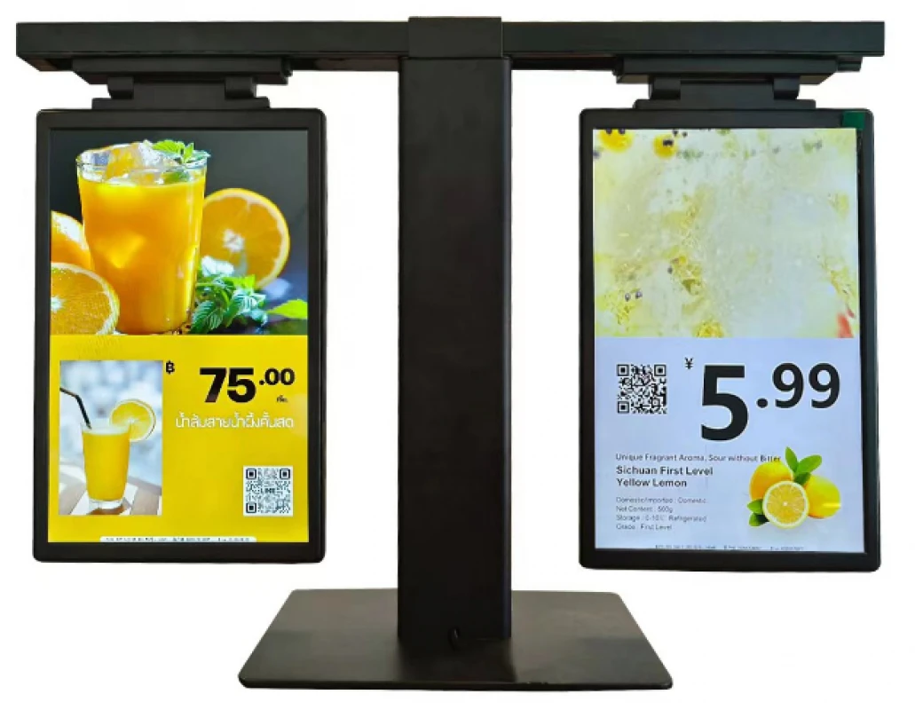 ป้ายราคาอิเล็กทรอนิกส์ขนาด 10.1 นิ้ว แบบด้านเดียวหรือสองด้าน สำหรับโฆษณาในซูเปอร์มาร์เก็ตและร้านอาหาร
