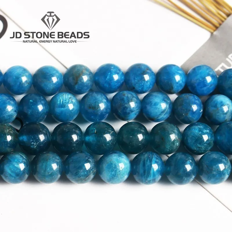 Natural Stone Blue Apatite Beads Round Loose Spacer Gem Bead for Jewelry Making DIY Charm Bracelet Necklace Earring Accessroies