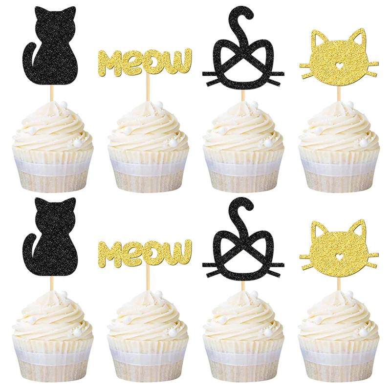 NUBECOM 24 Stück Cupcake-Topper für Katzen, glitzernde Cupcake-Picks für Katzen, Kuchendeckel für Kätzchen, Haustier, Katzen, Geburtstagskuchen-Dekoration – Detail 7