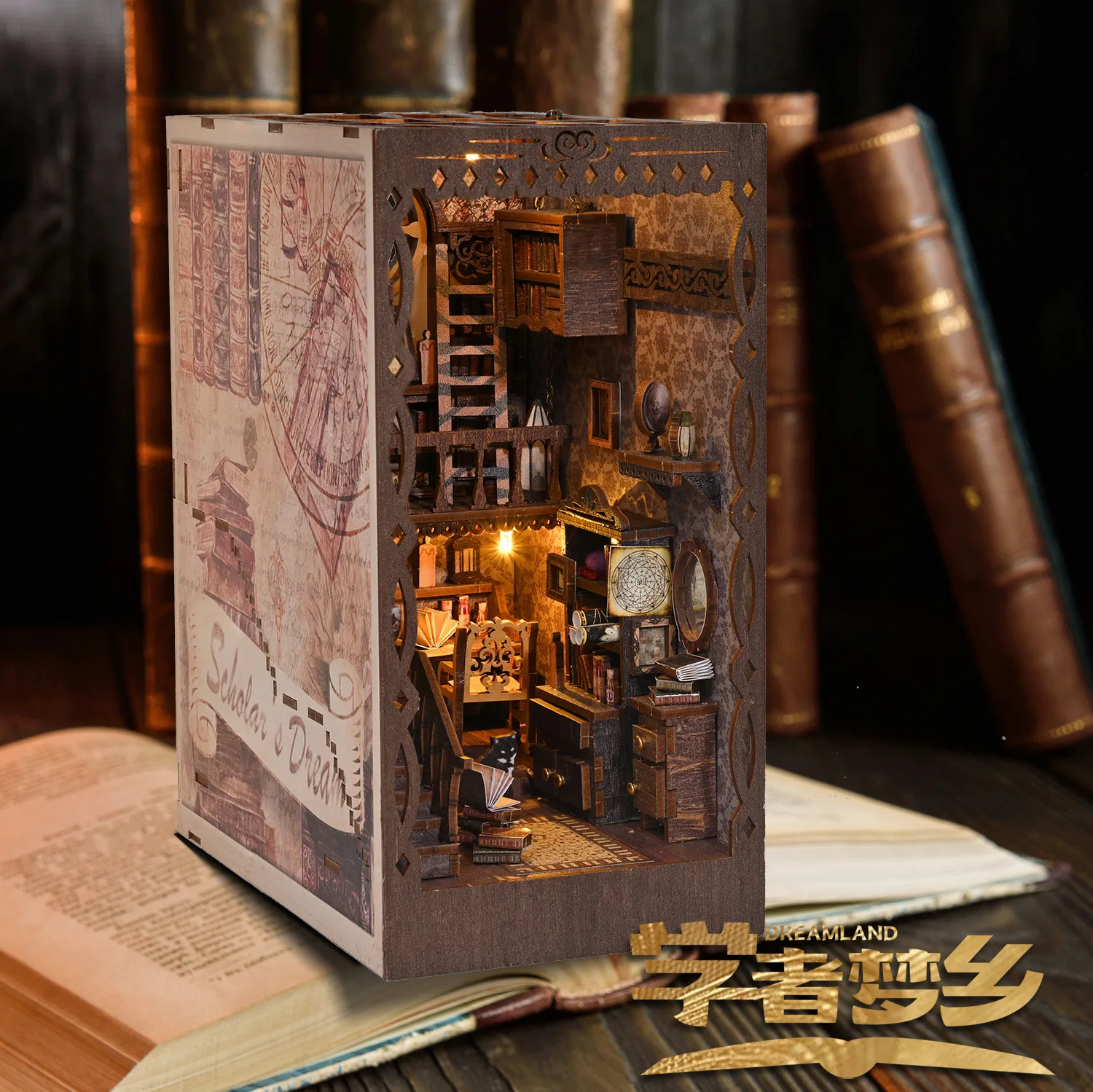 DIY Scholar's Dream Book Nook 3D Wooden Puzzle مشهد القراءة المريح اليدوية تجميع نموذج الإبداعية هدية عيد ميلاد #3