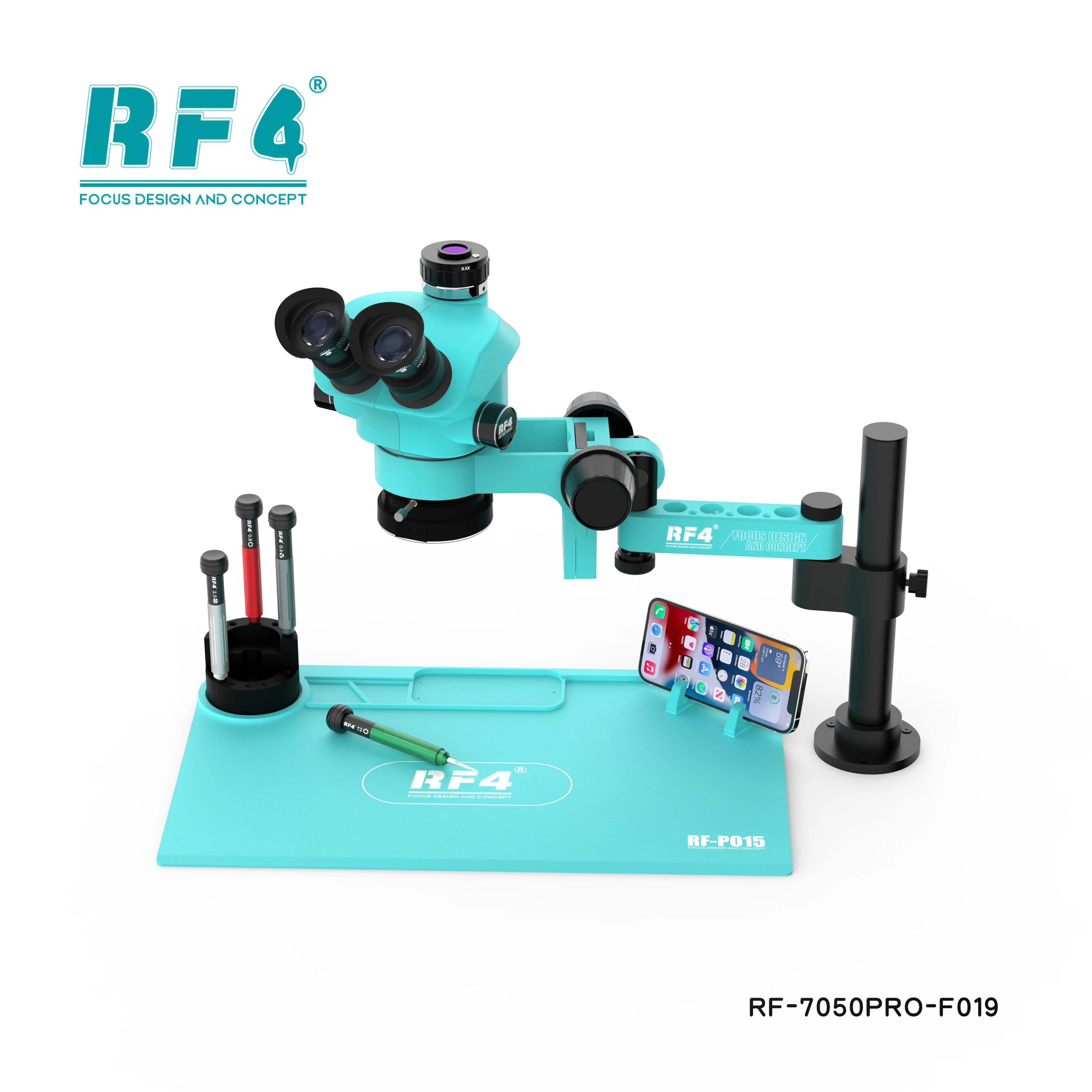 

RF4 RF-7050PRO-F019 6-Speed Zoom Stereo Microscope With 360° Rotatable Swing Arm for PCB Repair, Soldering, Phone Fixing Tools