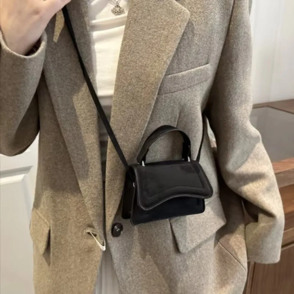 New Suede Crossbody Bag Square Shape Solid Color Small Handbag Mini Shoulder Bag Daily Use