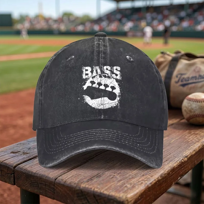 Exquisite Bass Guitar Washed Baseball Cap, Adjustable Buckle