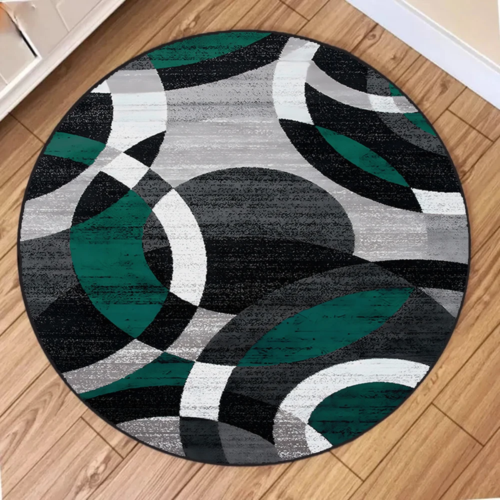 

Modern Block Pattern Round Rug – Non-Slip Mat for Living Room, Bedroom & Sofa Chair Area