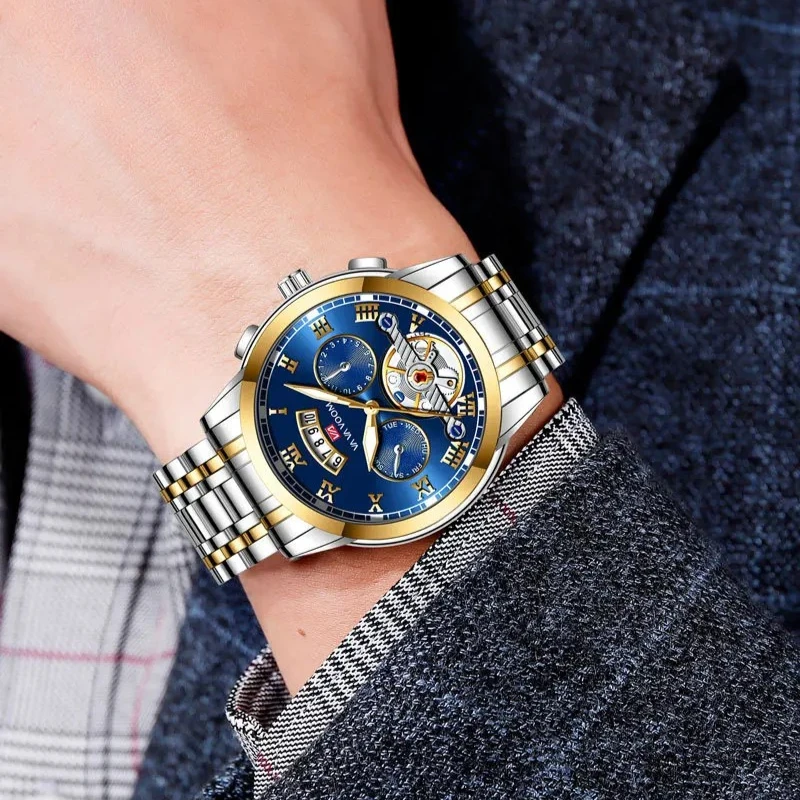 ساعات توربيون فاخرة من الفولاذ المقاوم للصدأ متعددة الوظائف مضيئة مقاومة للماء ساعات فولاذية للرجال