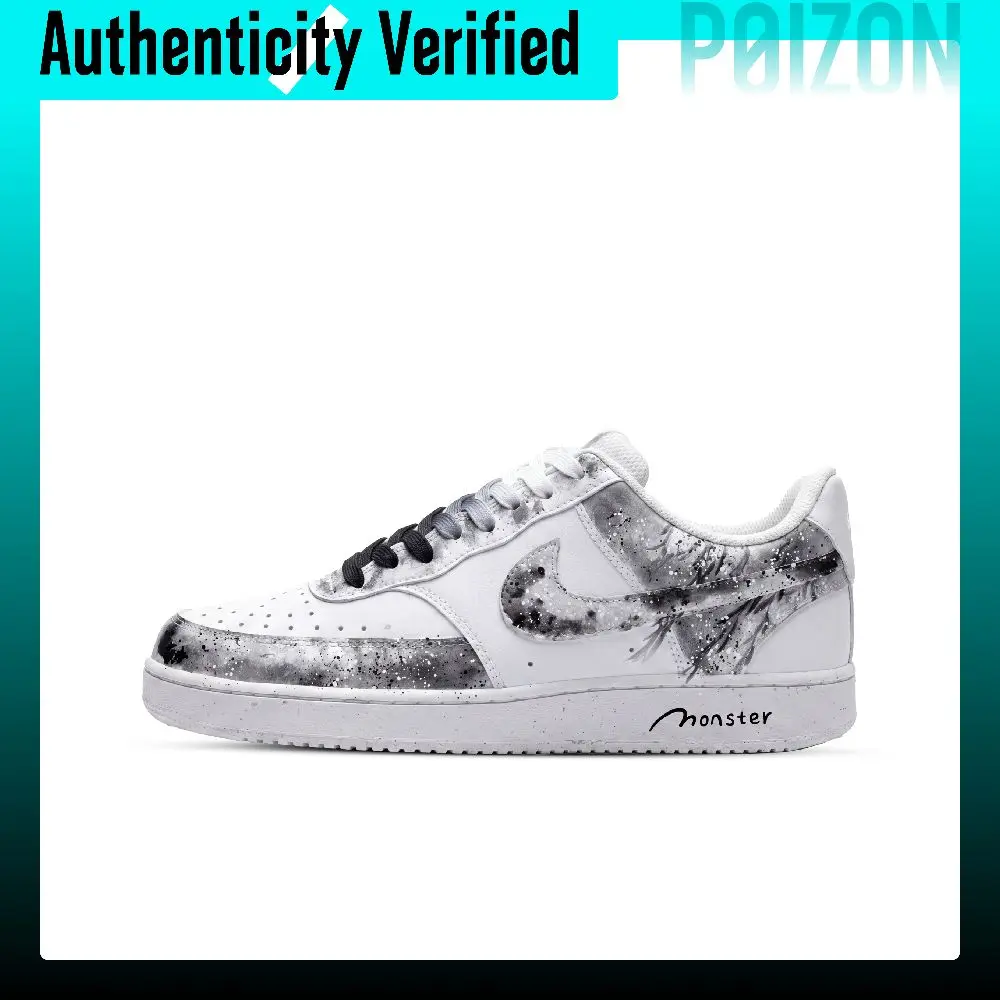Nike Court Vision Ink, Monster Lab Low top Skateboard Shoes Unisex Black White Gray DH2987-117（Team445-）