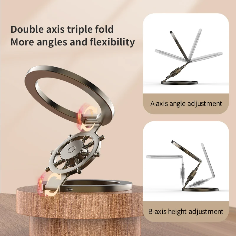 Mobile Phone Dual Strong Magentic Holder for Magsafe Gym 360° Rotation Magnet Stand for iPhone 17 16 15 Pro Samsung Metal Buckle