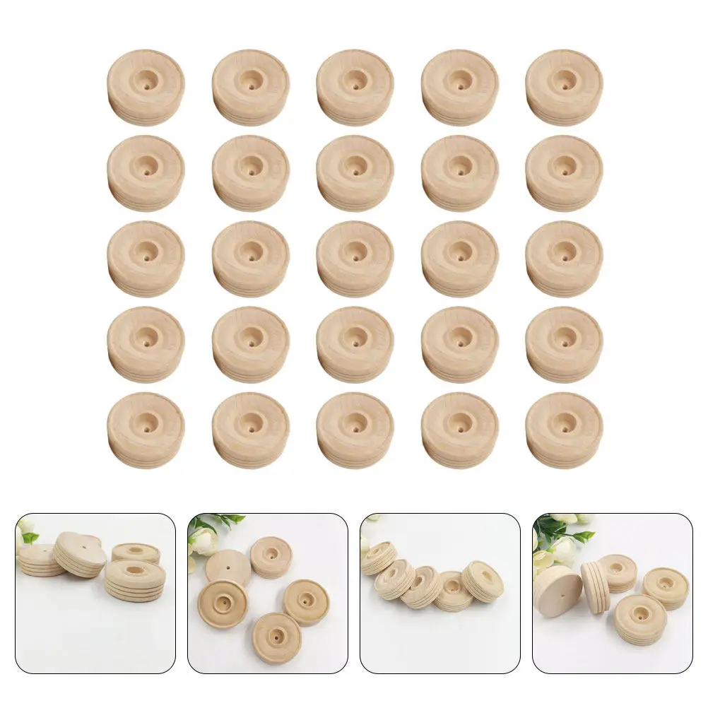 

32Pcs Unfinished Solid Wood Wheels for DIY Crafts Painting Wood Burning Car Models Home Outdoor Decor Creative Wooden Wheel