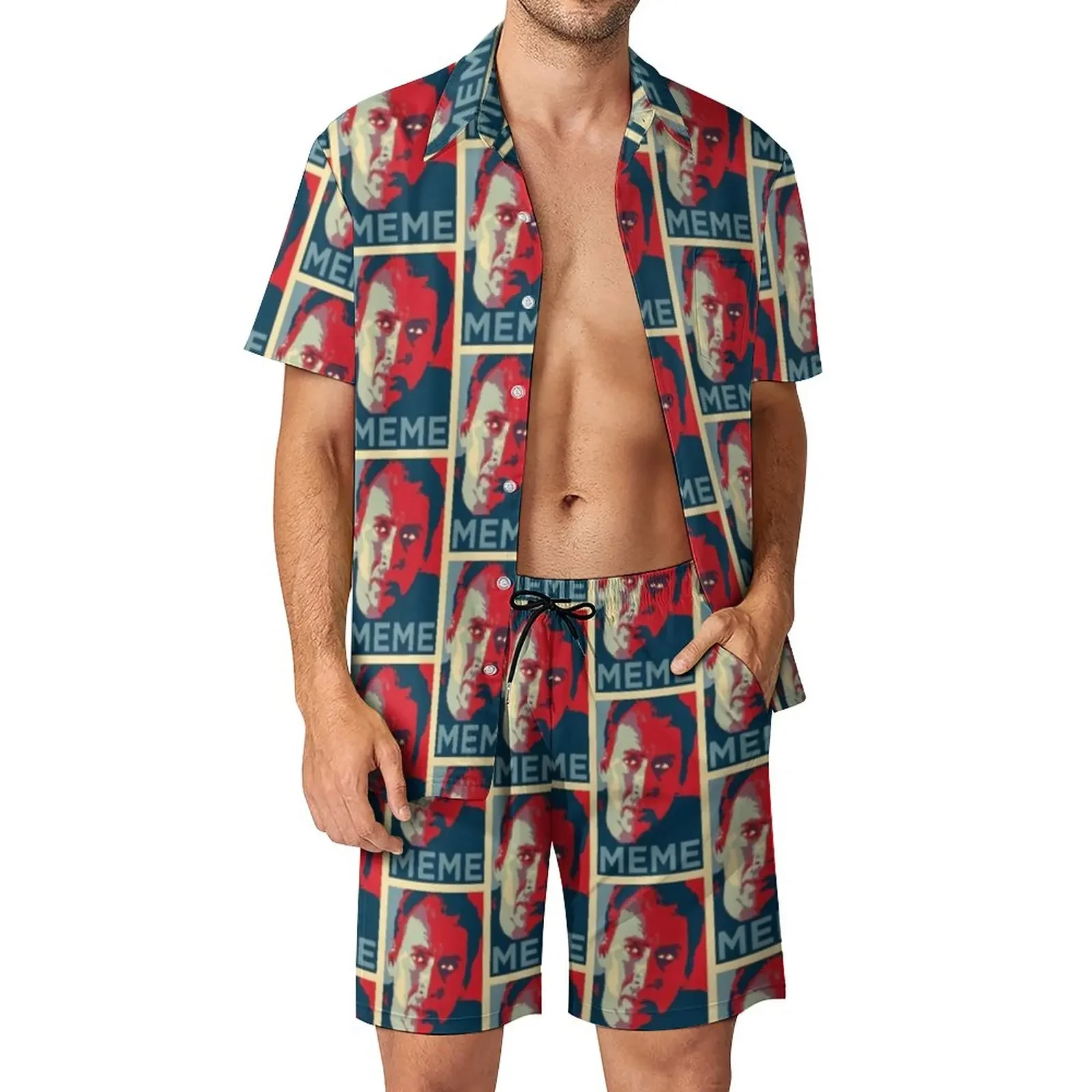 Nicolas Cage Shirt Sets 3D Printed Men Casual Fashion Short Sleeves Shirts Oversized Beach Shorts Hawaiian Suits Summer Clothing