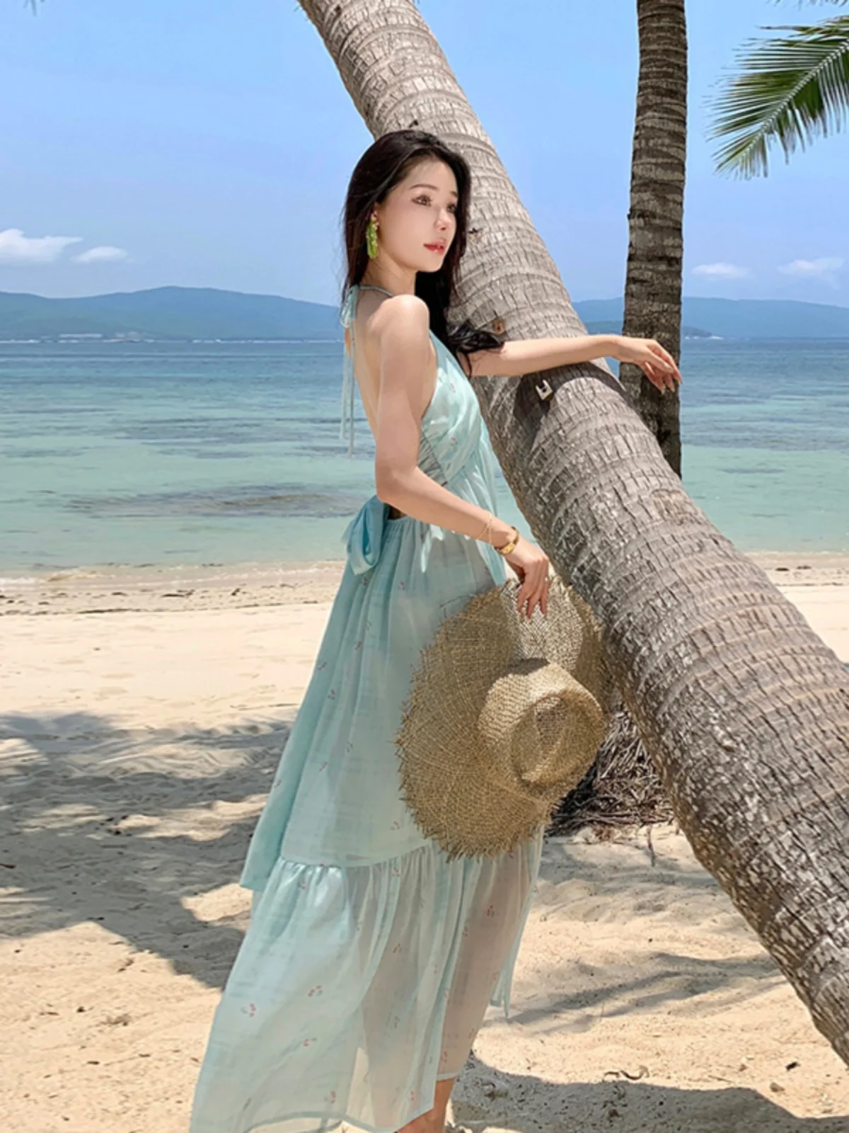 Zomer Dopane Beach Vaion Dr Aosphere Sexy Bal Sanya afslankende strandrok Casual hoge taille Sari Sle V Ne