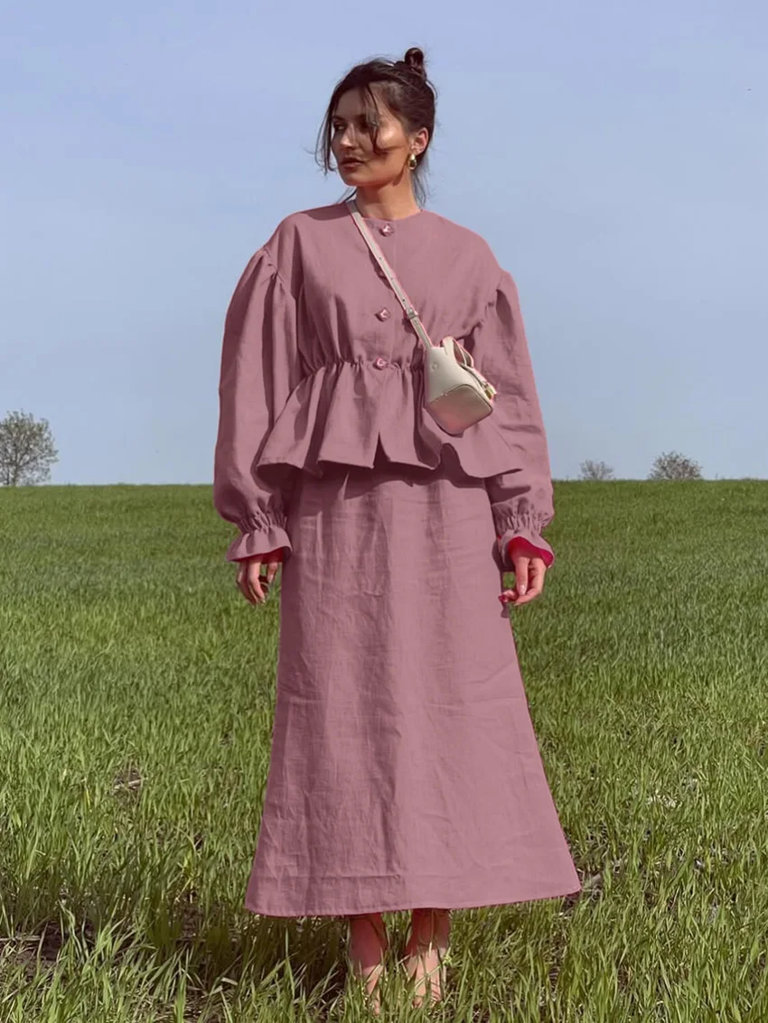 

Marthaqiqi Cotton Female Nightgown Suit Sexy V-Neck Sleepwear Long Sleeve Pajamas Long Skirts Casual Women Nightwear Sets Winter