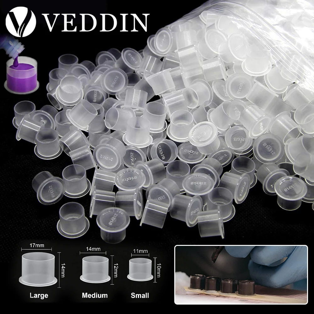 

100PCS Disposable Microblading Steady Plastic Tattoo Ink Cups 11/14/17mm Permanent Makeup Pigment Clear Holder Container Caps