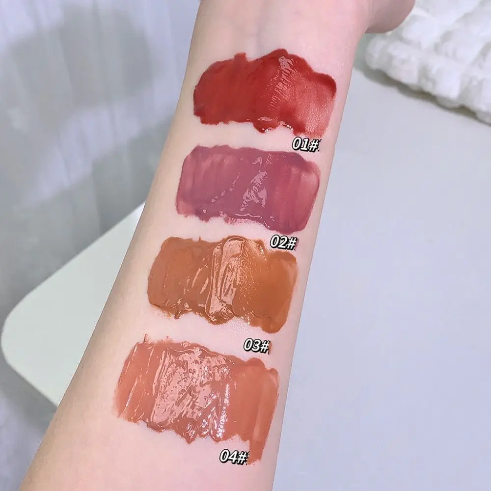 Impermeável Chubby Bear Lip Glaze, Hidratante 4 Cores, Batom Luz Água, Copo Não-Pegajoso, Abóbora Enlatada, Espelho Lip Gloss