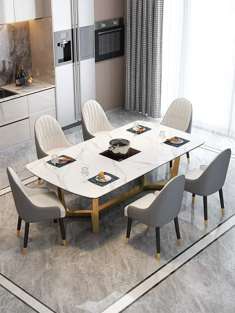 Customized Light Luxury Rock Plate Telescopic Dining Table and Chair Combination Rectangular Household Small Unit Design