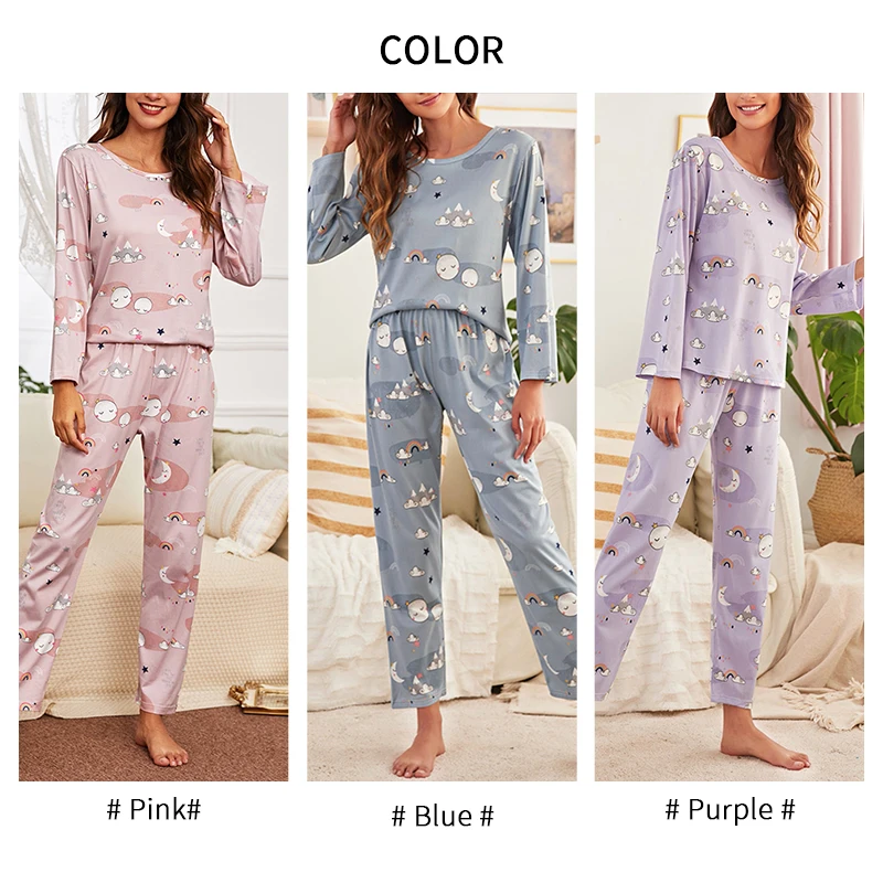 Women Pajama Set Long Sleeve Shirt And Trousers Sleepwear With Eye Mask Soft Loungewear Autumn Nightwear Cartoon Print Pyjamas