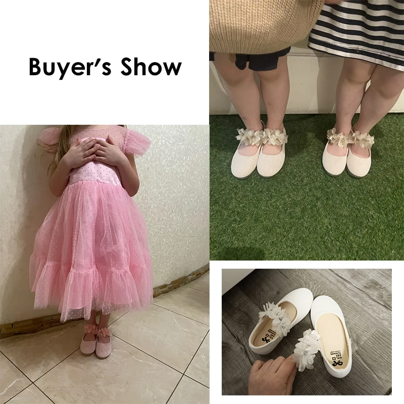 Girls' Shoes Beaded Little Flowers Princess Shoes Party Wedding Kids Flats Spring Fall Dress Shoes Children's Shoe For Girl