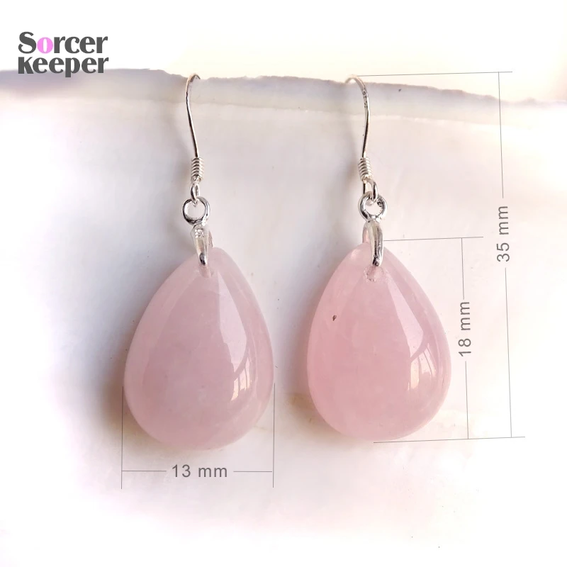 100% Natural Stone Pink Rose Quartz Dangle Earring Female Real 925 Sterling Silver Earrings for Women Fashion Jewelry PS467