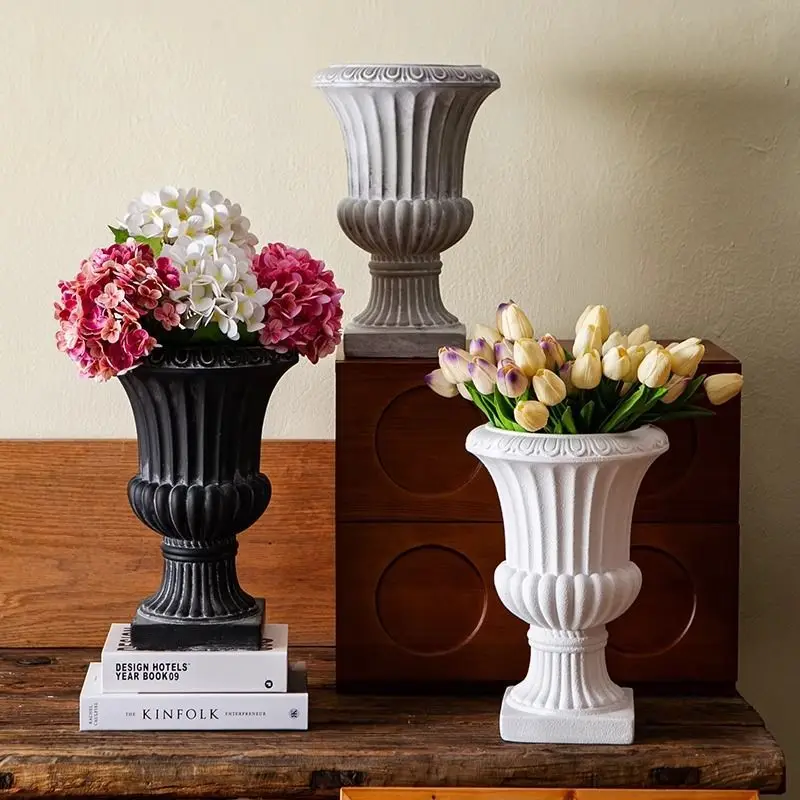 European Minimalist Roman Column Magnesium Oxide Tall Floor Large Flower Pot Planter Living Room Garden Patio Balcony Decor
