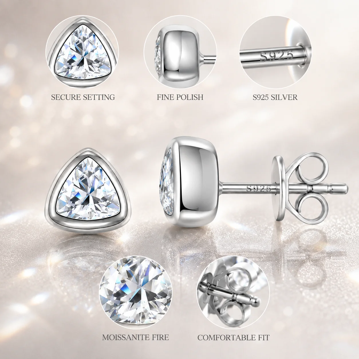 Moissanite Stud Earrings for Women S925 Sterling Silver Triangle 5x5mm D Color VVS1 GRA Certified Minimalist Fine Jewelry Gift view 4