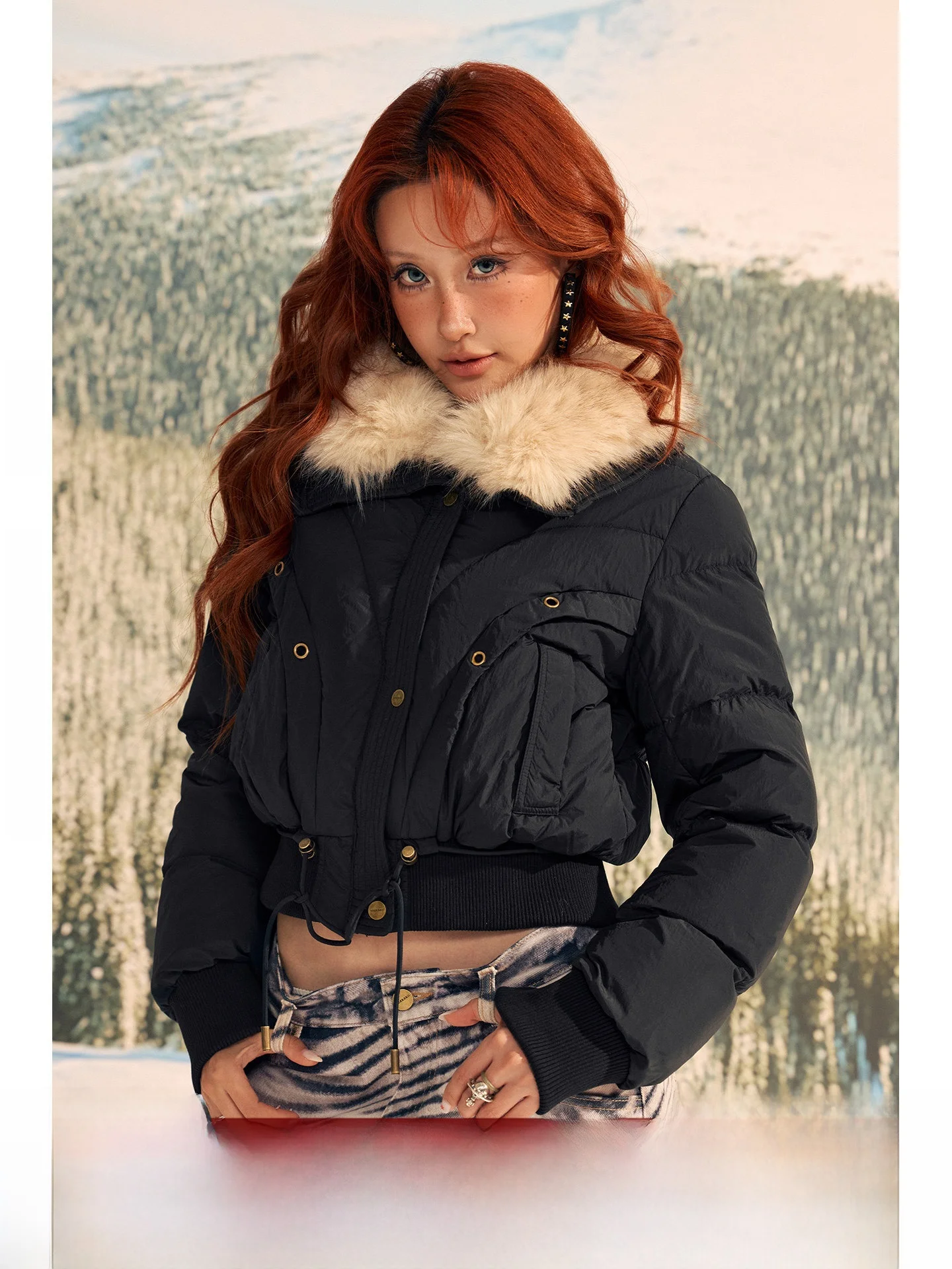 

BeerBro Rebellious Cetition Socie Women's ort Puffer Jaet 90 White Du down Warm Windproof Faux Fur Collar Coat