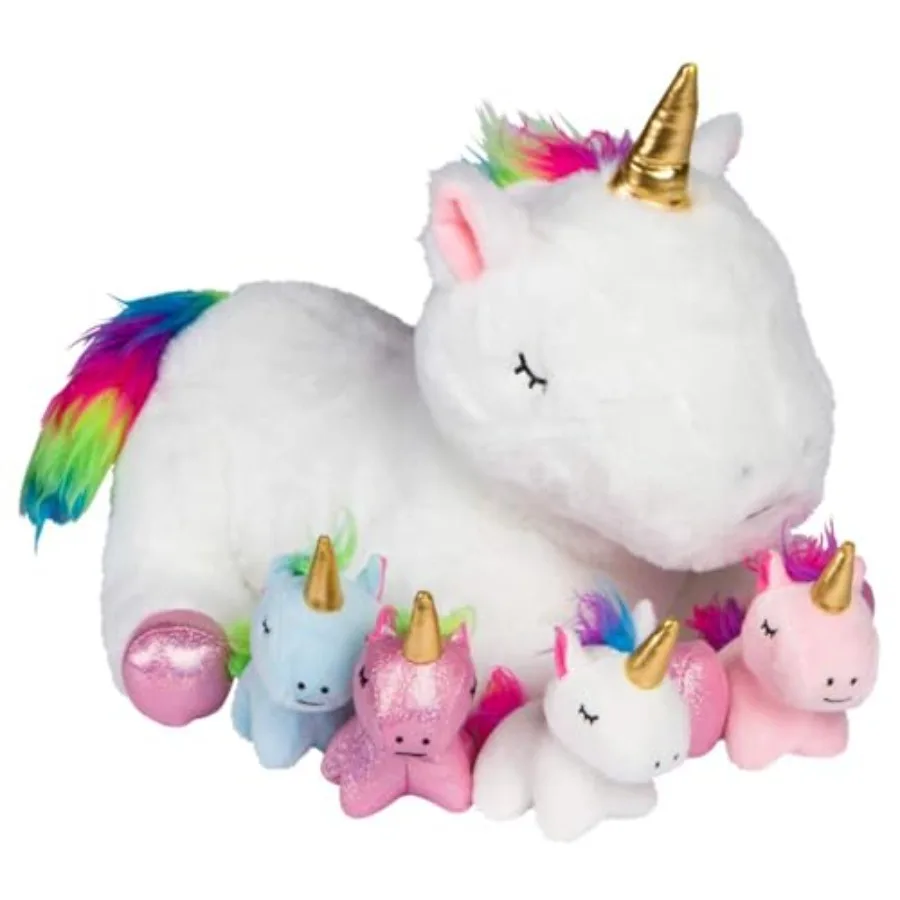

PixieCrush Unicorn Stuffed Animals for Girls Set of 5 - Mommy with Babies - Magical Giant Plush Animal - Enchanting Unicorn wit