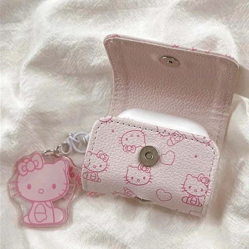 Kawaii Leather Pink Hello Kitty Wireless Bluetooth Protective Case for AirPods1/2 AirPods3 AirPods Pro Gifts