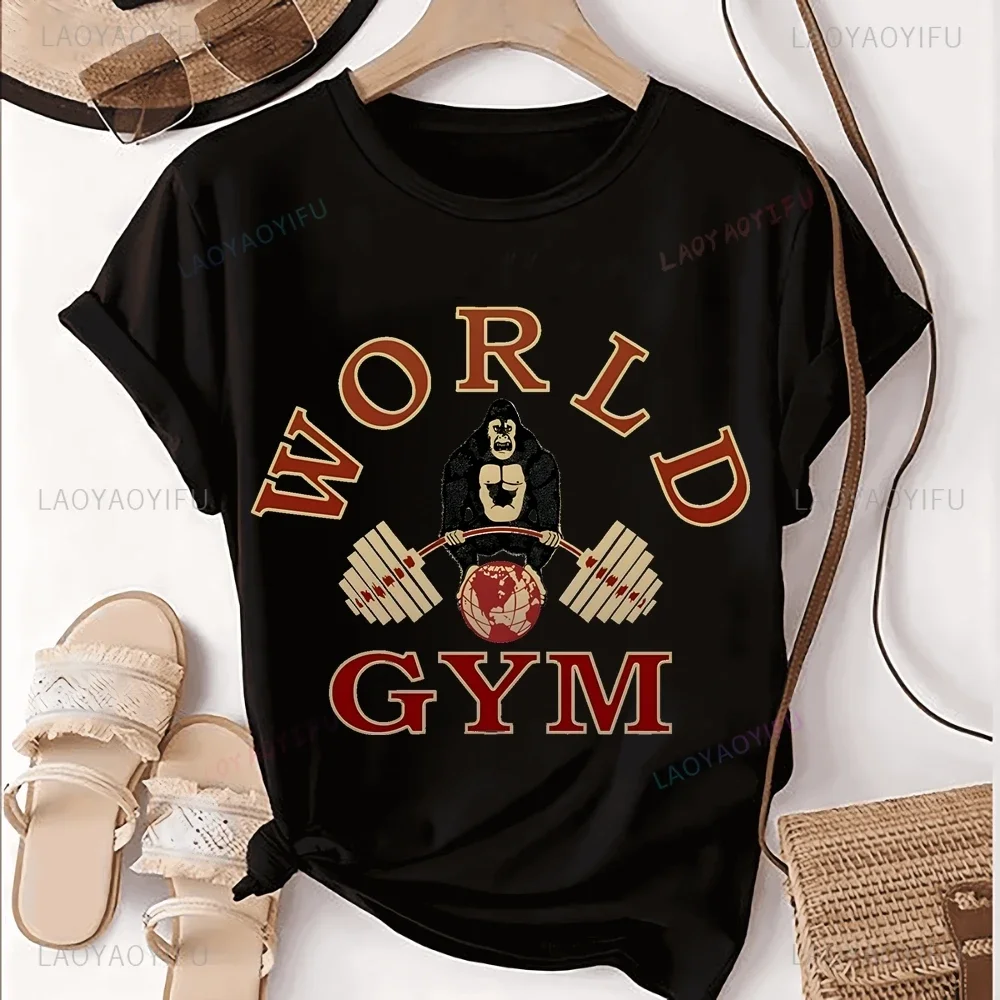 

WORLD GYM Fitness Enthusiast Printed T-shirt Top WORLD GYM Trend Harajuku Short Sleeve Unisex Shirt Graphic Large T-shirt