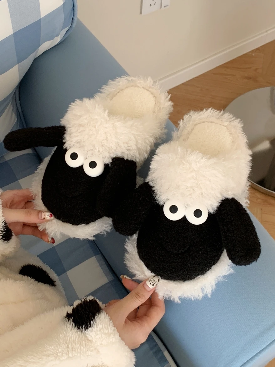 Cute Sheep Parent-child Slippers Warm Household Cute Cotton Slippers Man Women Winter Comfortable And Anti Slip Baby Shoes