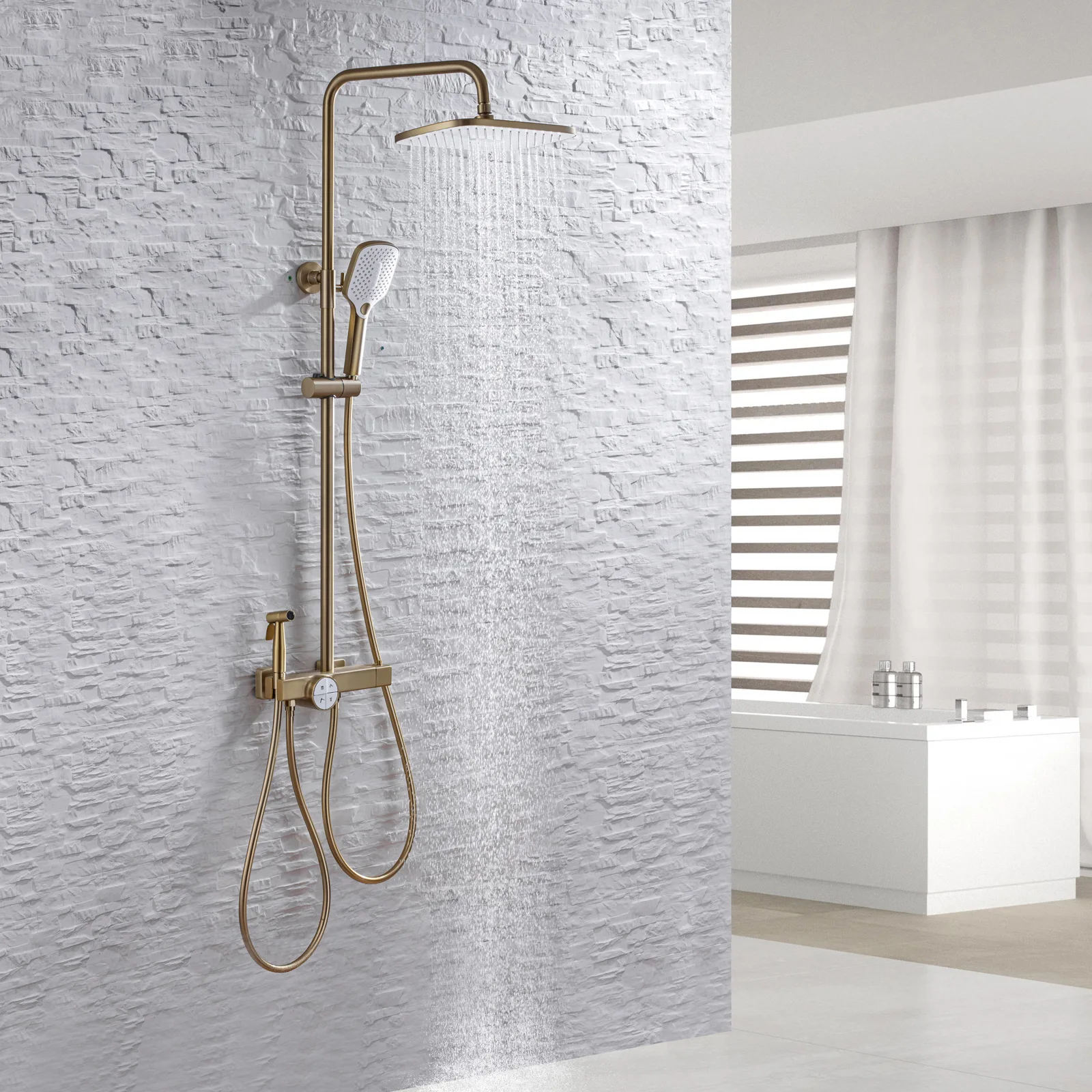 

Shower head set, household pressurized shower head, four function surface mounted constant temperature shower