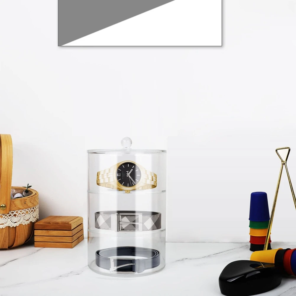 ELBA_Belt Boxes Can Be Stacked. Jewelry Storage Box Cylindrical Belt Watch Dustproof Storage Box 2-Layer