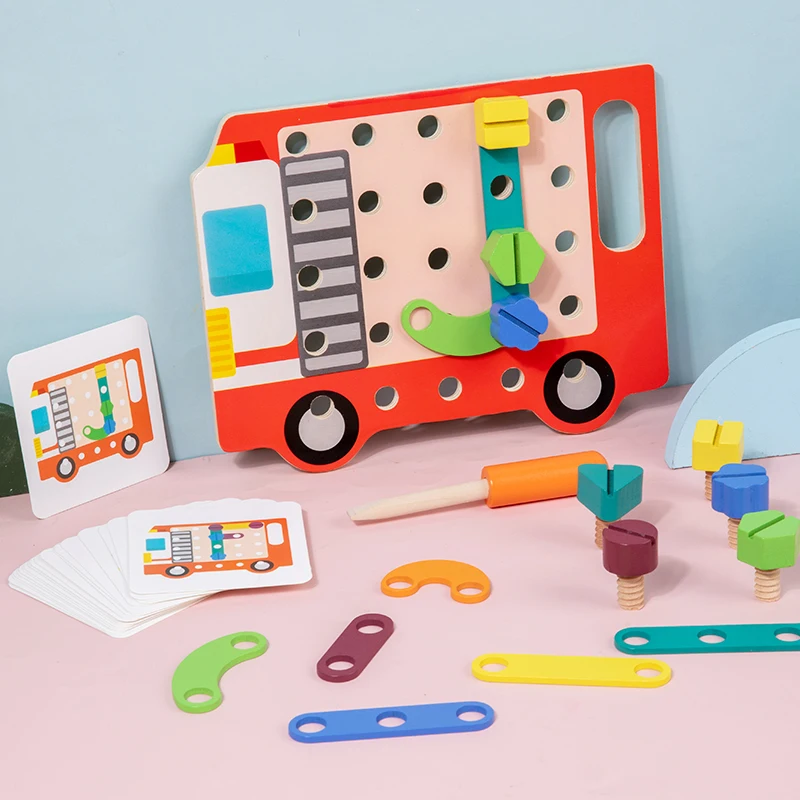 Juguete de desmontaje de tuercas y tornillos de madera para niños, rompecabezas con forma Montessori, juguetes educativos de clasificación de colores, juego de habilidades motoras finas