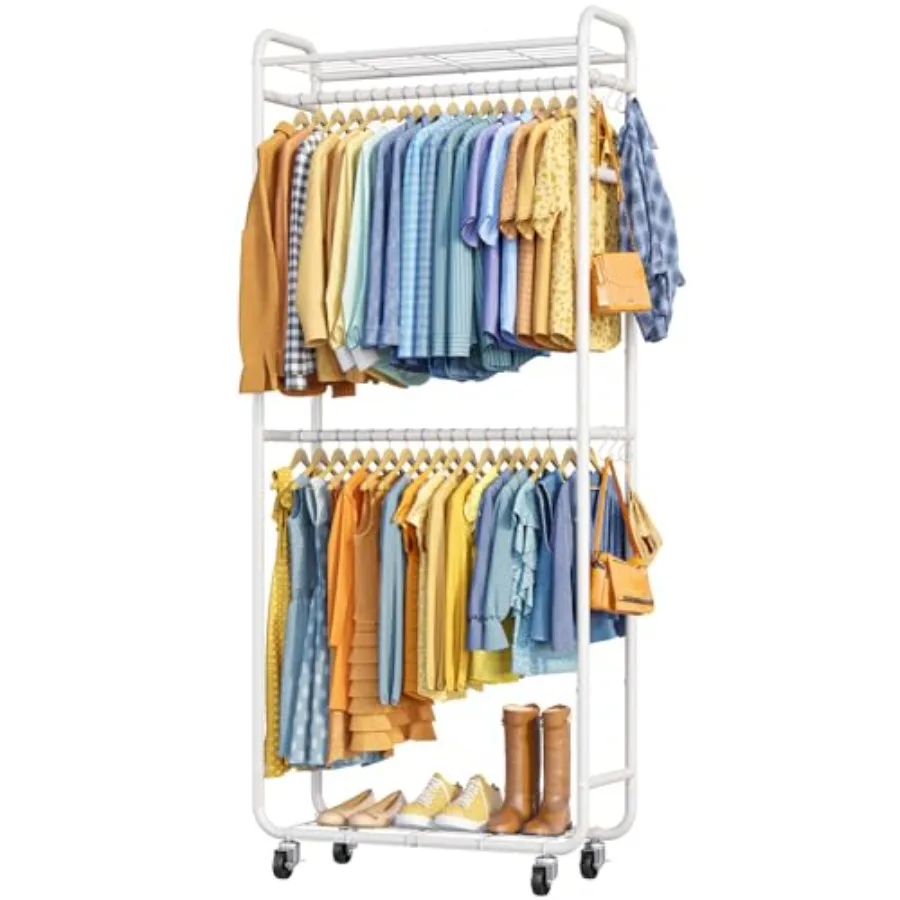 

Вешалка для одежды - Нержавеющая стойка для одежды с полками, крючками, съемными креплениями, защитой от опрокидывания, колесами с фиксатором и замком