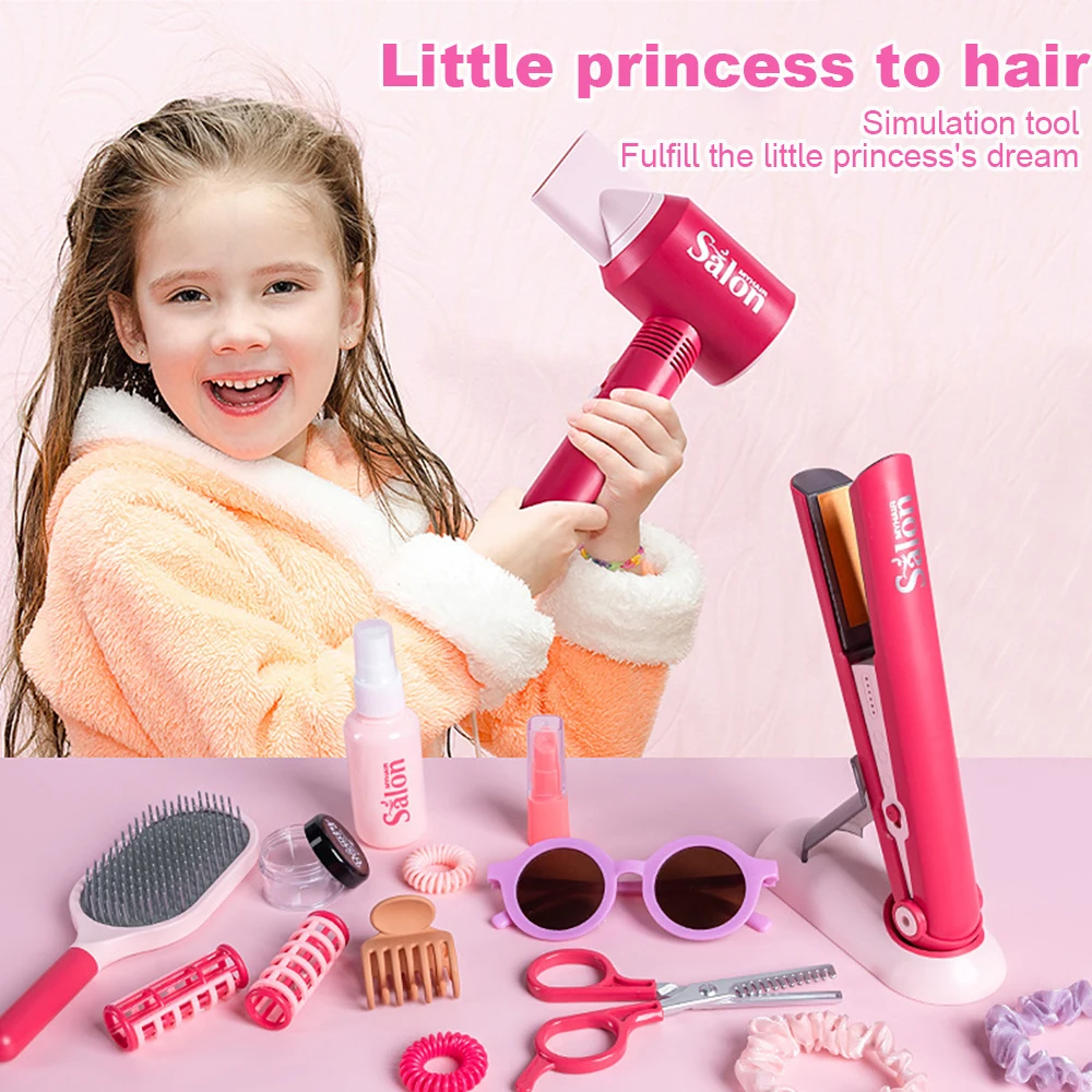 Girl Beauty Salon Set Pretend Play Doll Hair Stylist Hairdryer Curling Iron Hair stick Simulation Makeup Hairdressing Toy Gift