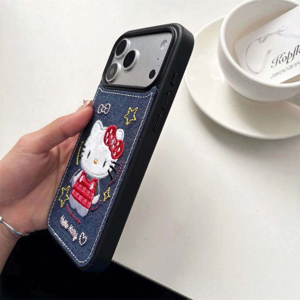 Korean Denim Hello Kitty iPhone Case 16 Pro Max