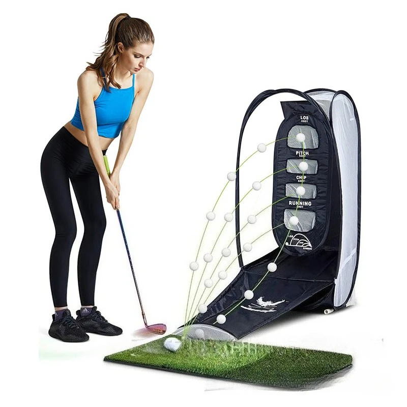 Portable Golf Chipping Net with Mat, Foldable Swing Practice Station & Storage Bag for Training