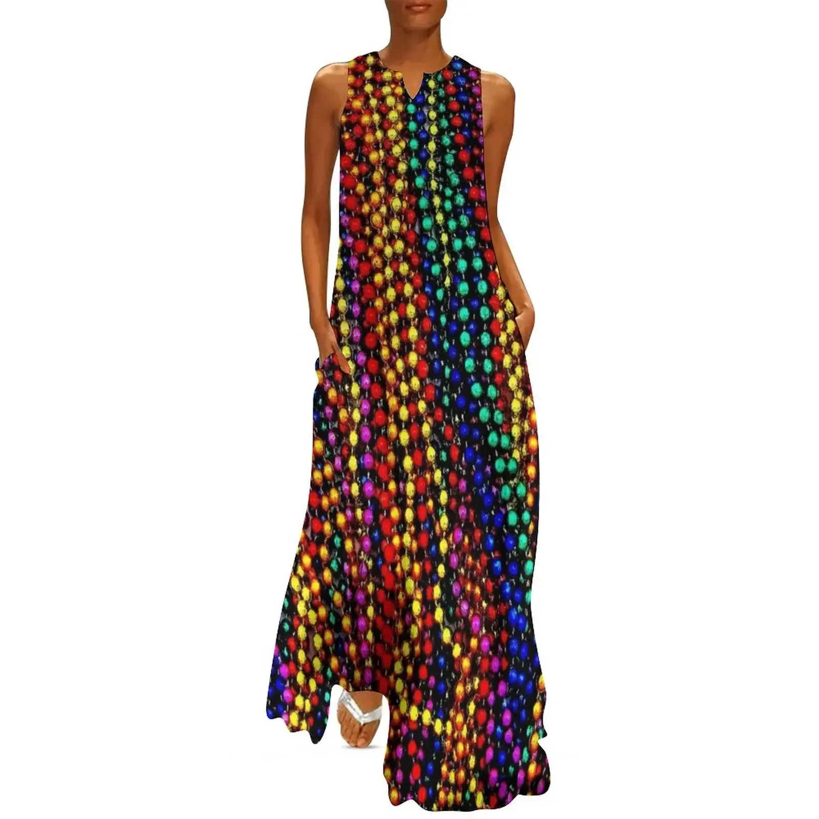 

MARDI GRAS :Colorful Beads Print Long Dress dress for women summer summer dress for women 2025 bandage