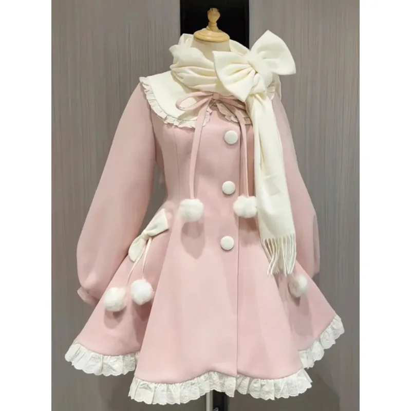 

Японское кавайное платье-пальто в стиле Лолита с кружевными вставками для женщин: эстетичное, контрастное, элегантное, милое, для вечеринок