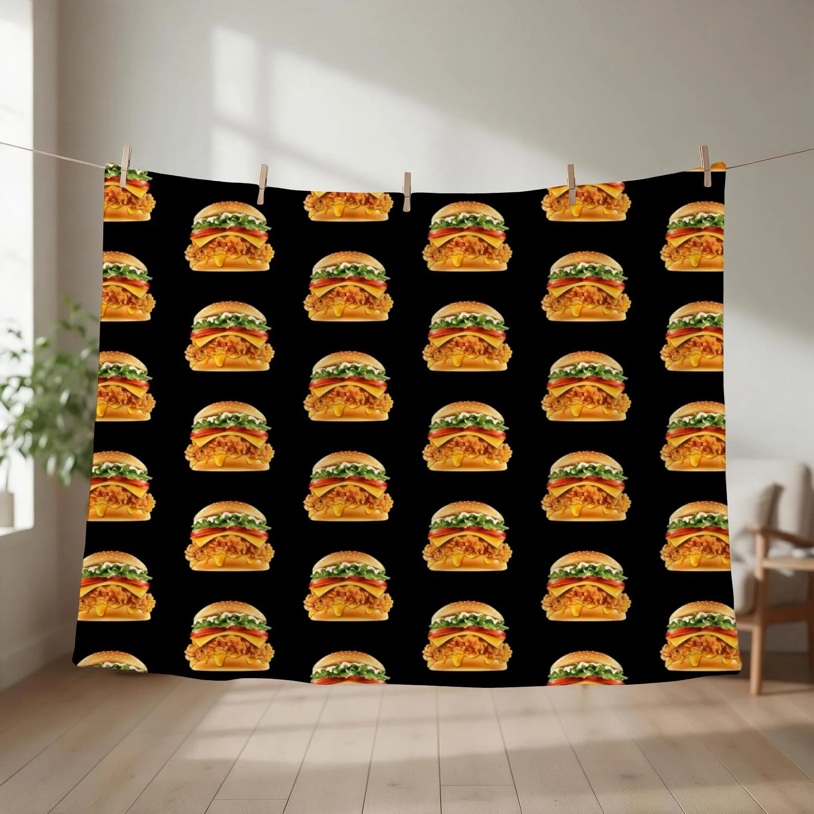 Crispy Chicken Burger With Melted Cheese Throw Blanket Tourist blankets and throws anime Blankets