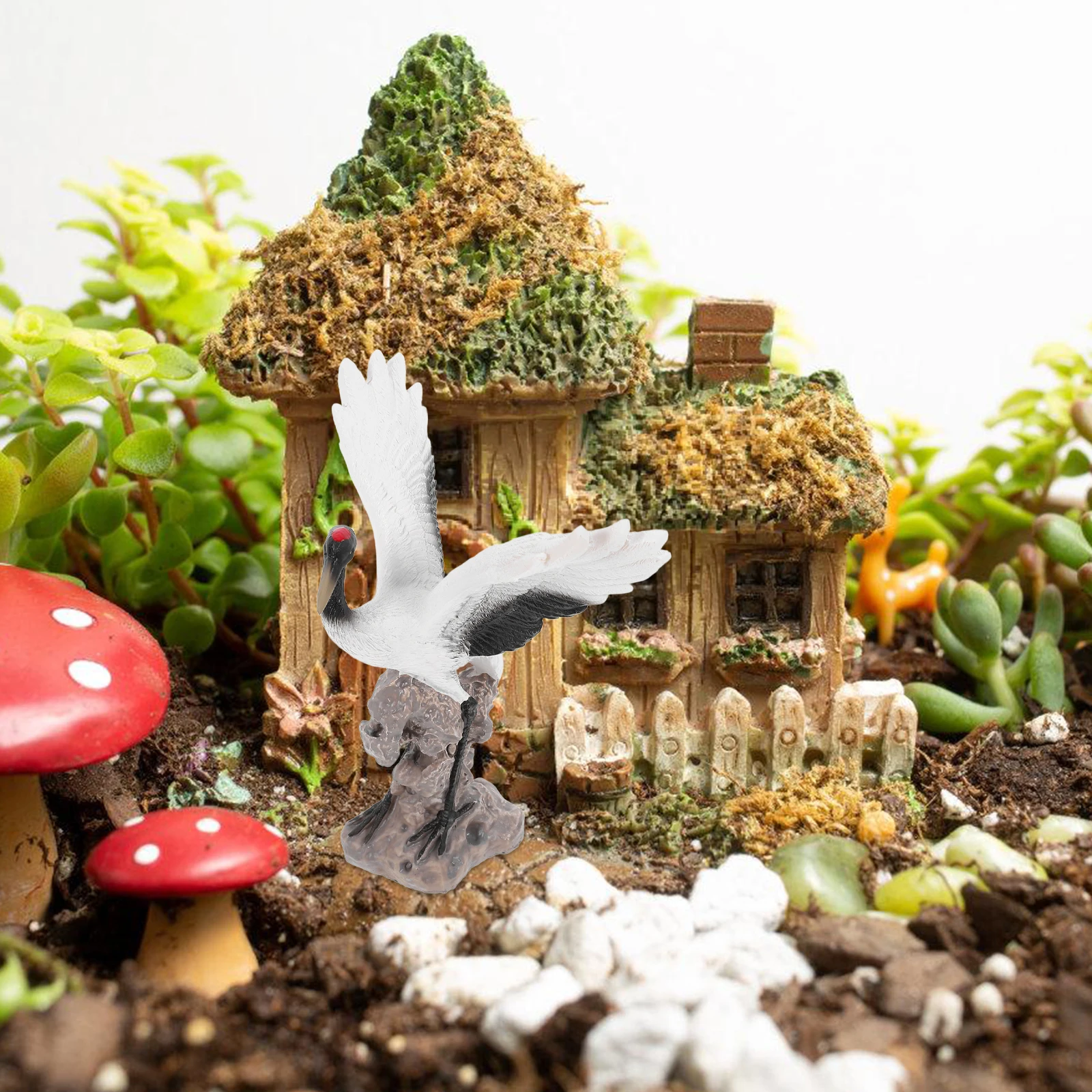 

Crane Statue Ornaments Realistic Garden Decoration Fish Tank Bonsai Landscape Outdoor Crafts Safe Materials