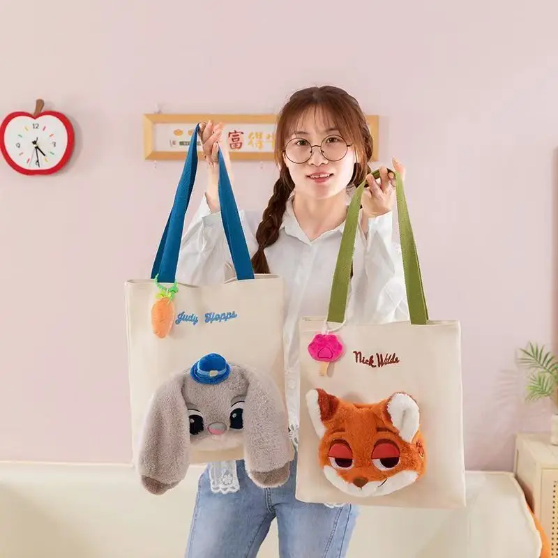 Bolso de lona de dibujos animados de Zootopia de Disney, bonito bolso de felpa Judy Nick Stitch, oso de fresa, mochila refrescante, regalo de vacaciones Kawaii