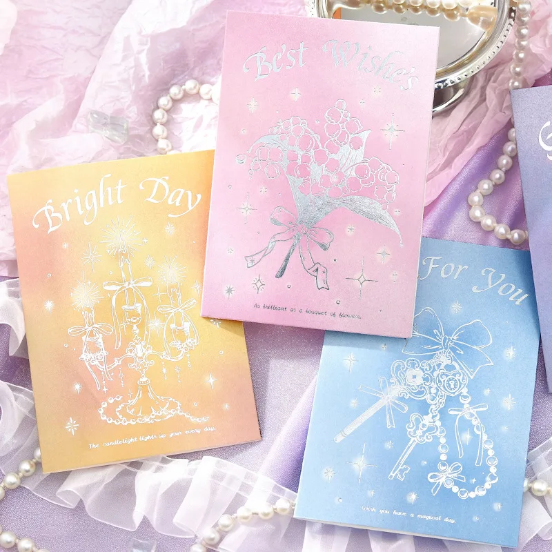 

4Pcs Foil-Stamped Birthday Cards with Artistic Shimmering Silver Covers Holiday Gift Decor Message Cards with Envelopes Included