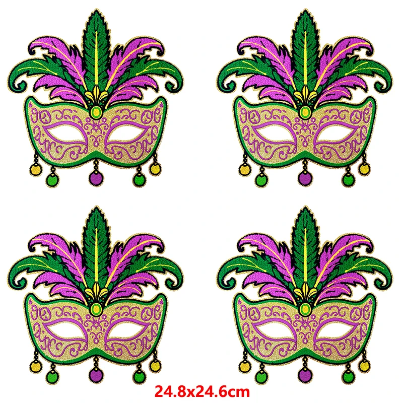 10PCS/Lot Mardi Gras Carnival Mask Sequin Embroidered Patch Phoenix Tail Mask Iron On Patches For Clothes Party DIY Sewing Decor