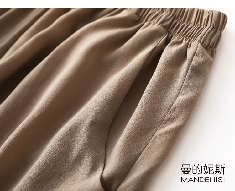 Tcyeek 100% Natural Silk Pants Women Summer Clothes Casual Elastic Waist Wide Leg Pants Solid Color Woman Trousers Streetwear