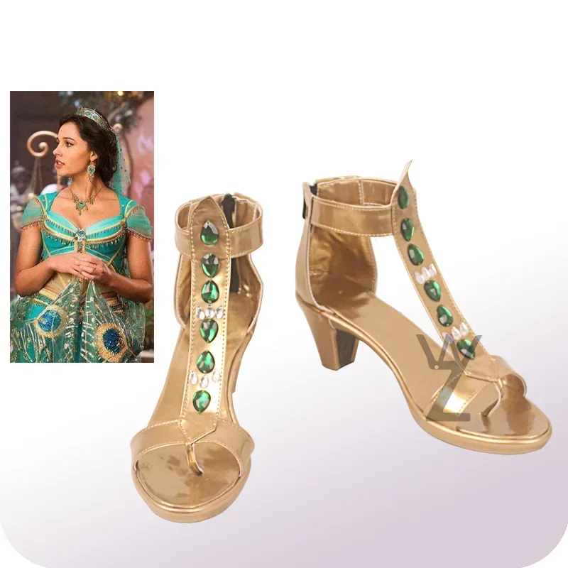 2019 Halloween Princess shoes Golden Sandals Aladdin Film Jasmine Cosplay Halloween Shoes for Women Adult