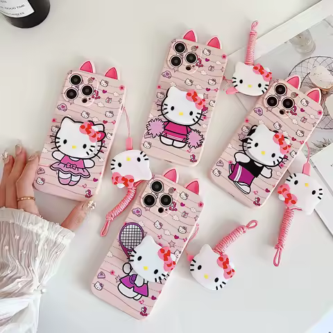 For Samsung Galaxy A12 A11 A71 A51 A52 A22 A02s A32 A13 A53 A03s A04s A20s A33 A73 A23 Kitty Ears Case With Holder Rope