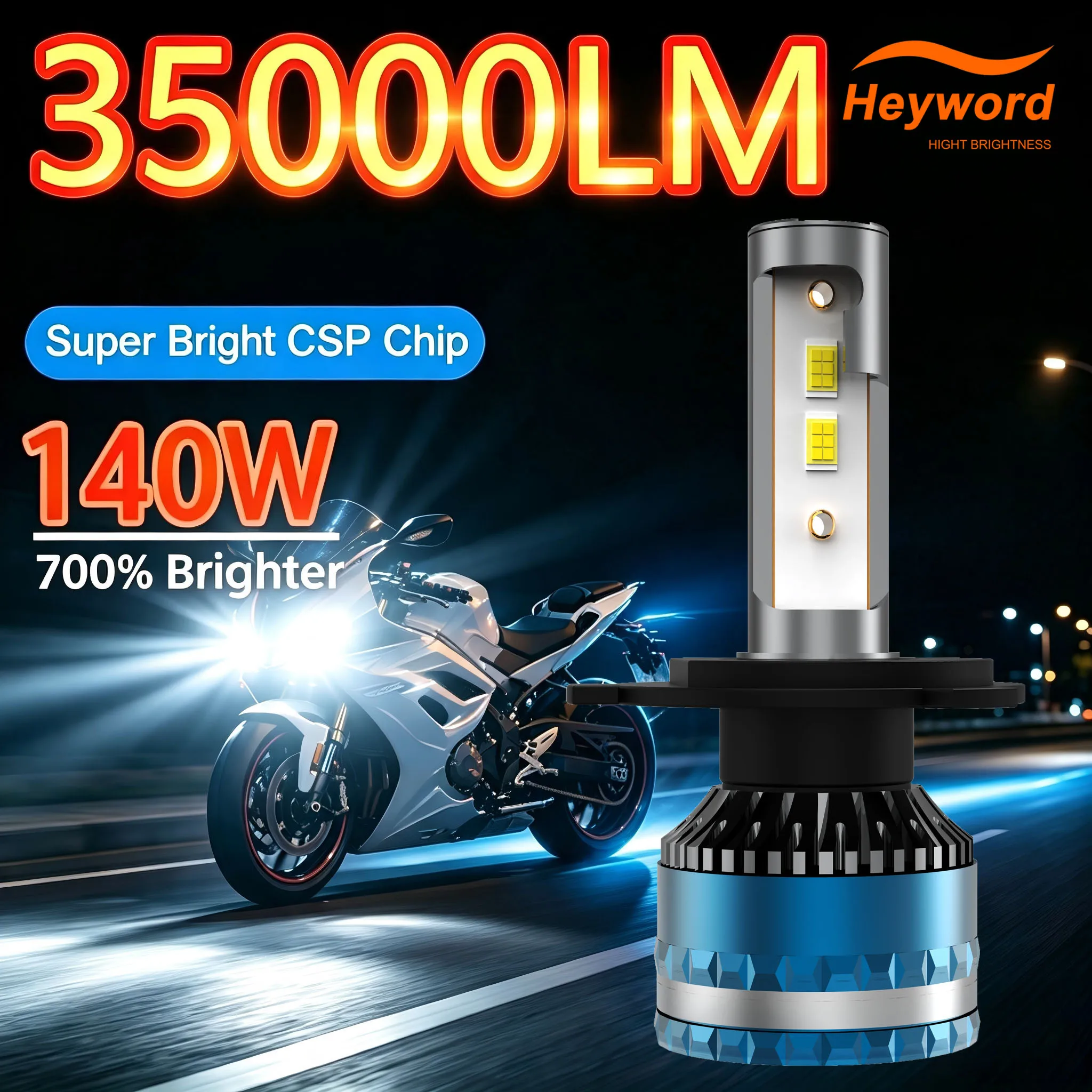 Heyword 1PC 35000LM 140W Mini Motorcycle Fog Light Assist Headlamp, suitable for scooter and motorcycle front headlights